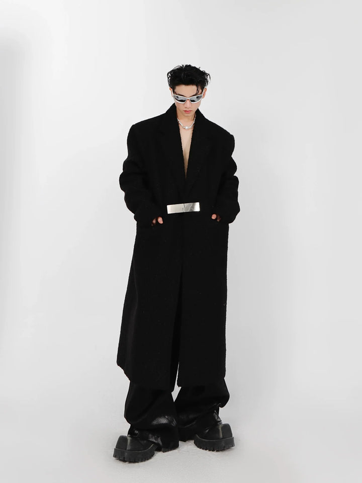 Lamb Wool Designer Overcoat | Metal Buckle Long Woolen Trench Coat - ArguE CulturE