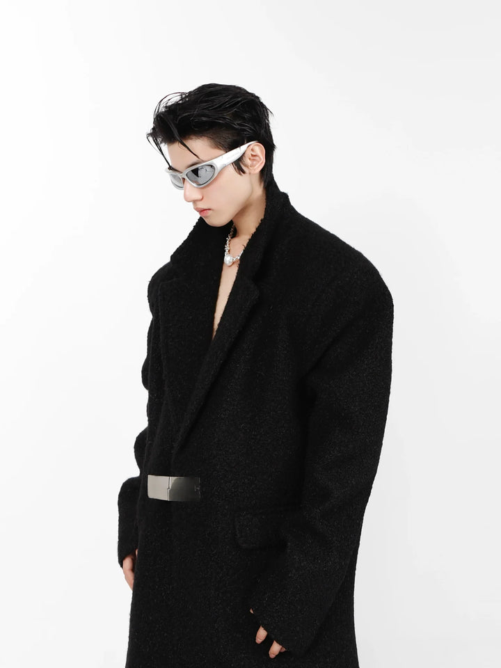 Lamb Wool Designer Overcoat | Metal Buckle Long Woolen Trench Coat - ArguE CulturE