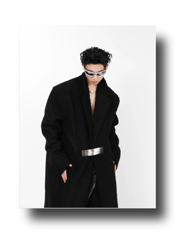 Lamb Wool Designer Overcoat | Metal Buckle Long Woolen Trench Coat - ArguE CulturE