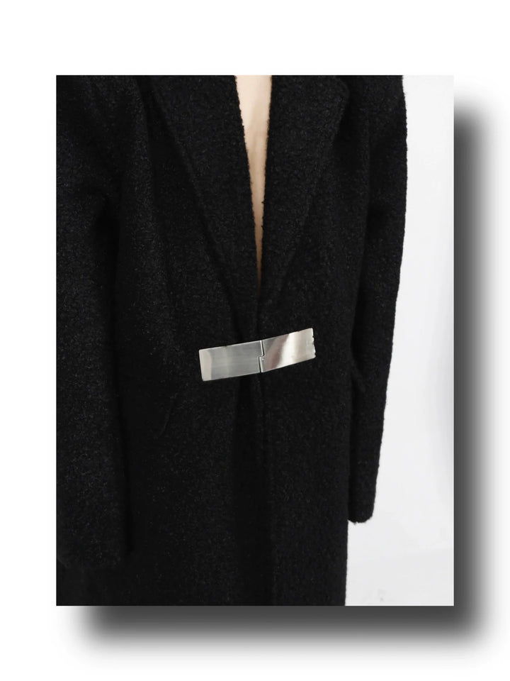 Lamb Wool Designer Overcoat | Metal Buckle Long Woolen Trench Coat - ArguE CulturE