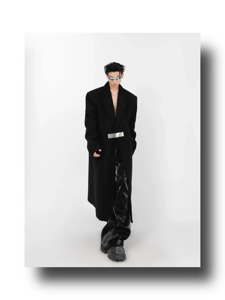 Lamb Wool Designer Overcoat | Metal Buckle Long Woolen Trench Coat - ArguE CulturE