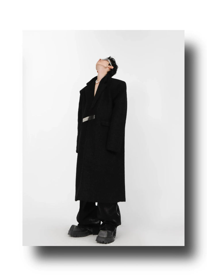 Lamb Wool Designer Overcoat | Metal Buckle Long Woolen Trench Coat - ArguE CulturE