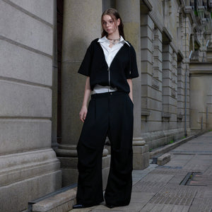 Back view of the baggy layered hoodie set showing sailor hood detail