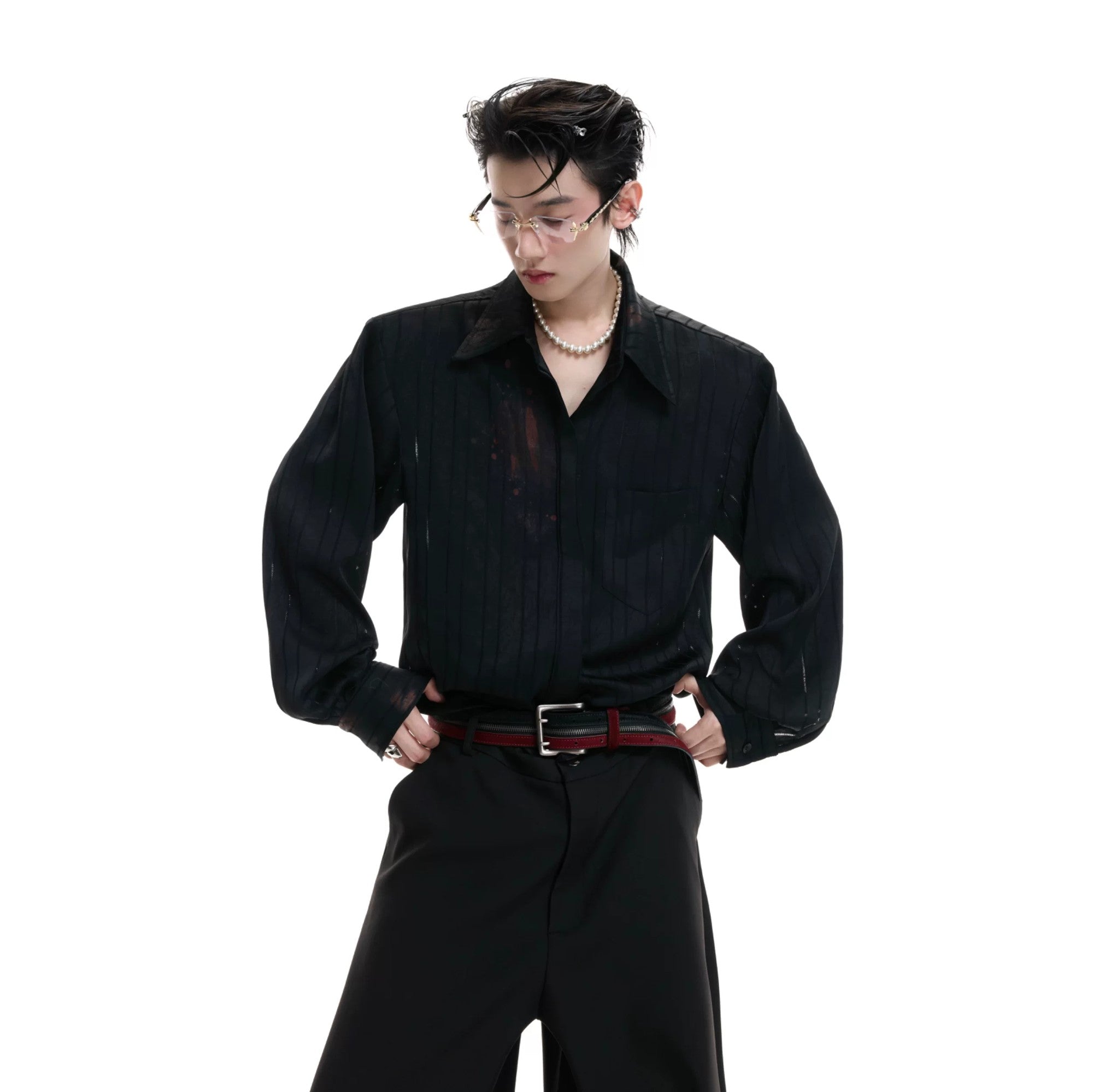 Back view of the oversized long sleeve striped shirt for summer daily wear