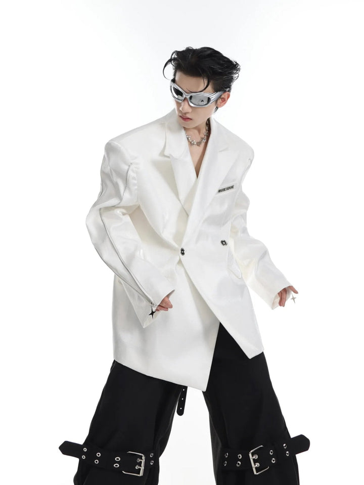 Liquid Shoulder - Pad Blazer | Futuristic Metallic Design Suit Jacket - ArguE CulturE