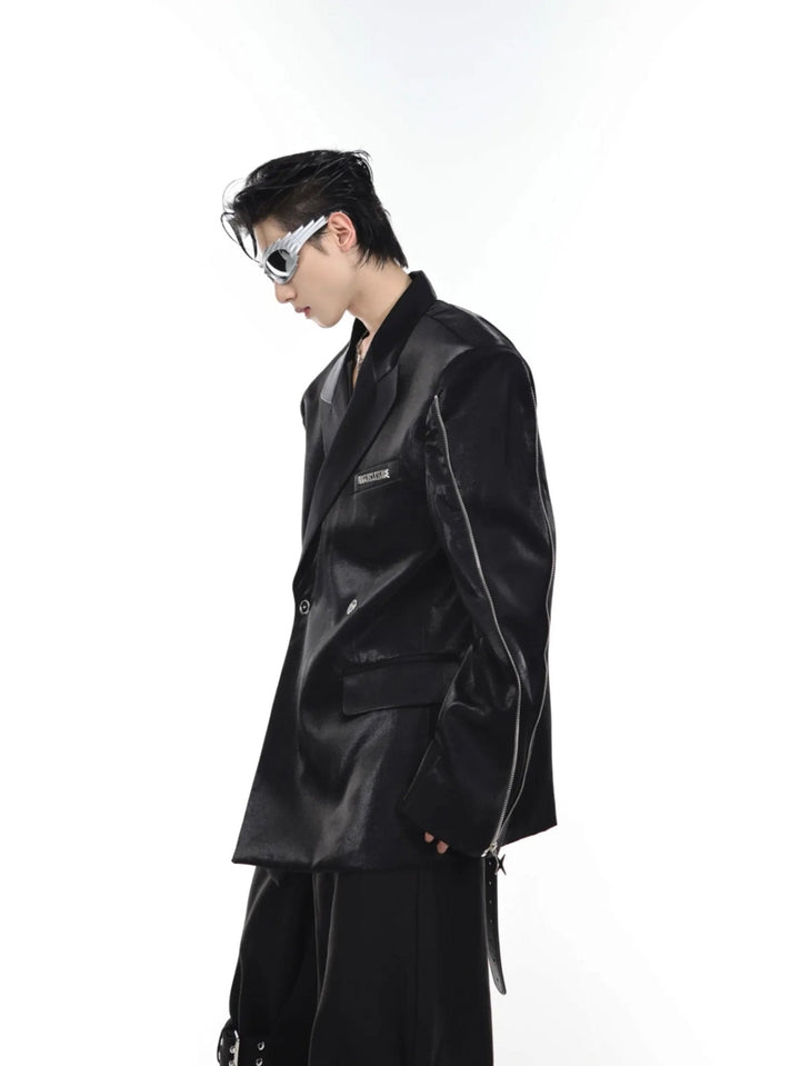 Liquid Shoulder - Pad Blazer | Futuristic Metallic Design Suit Jacket - ArguE CulturE