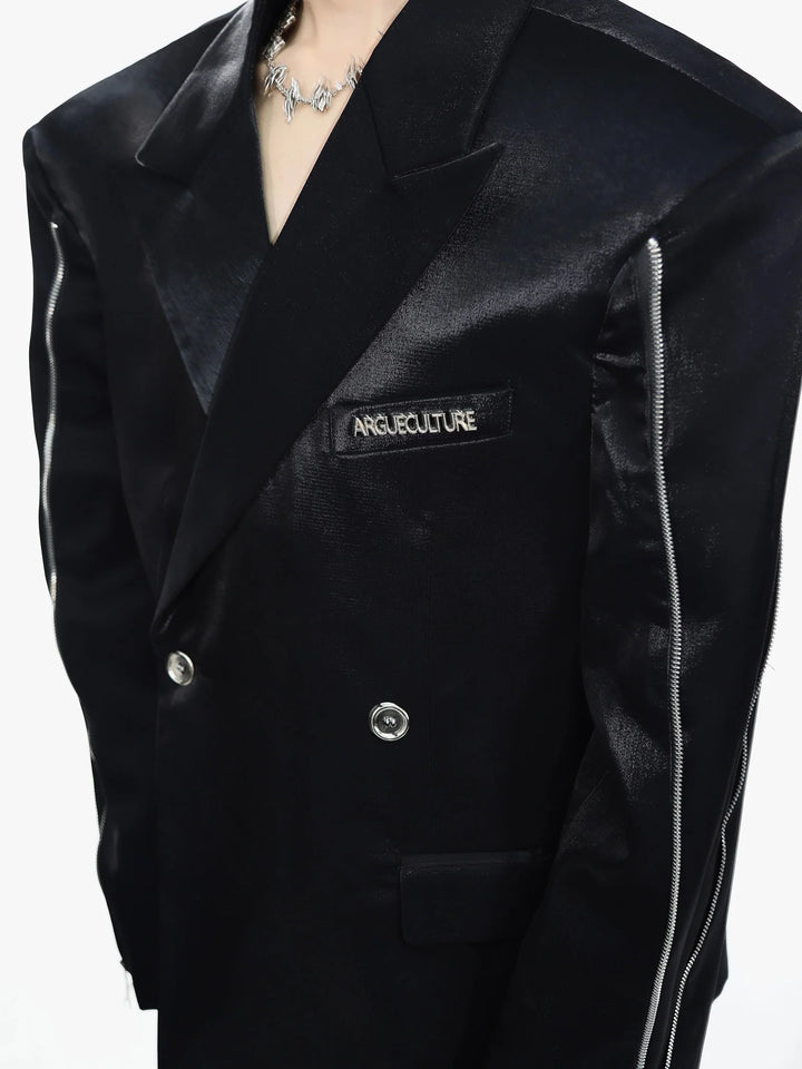 Liquid Shoulder - Pad Blazer | Futuristic Metallic Design Suit Jacket - ArguE CulturE