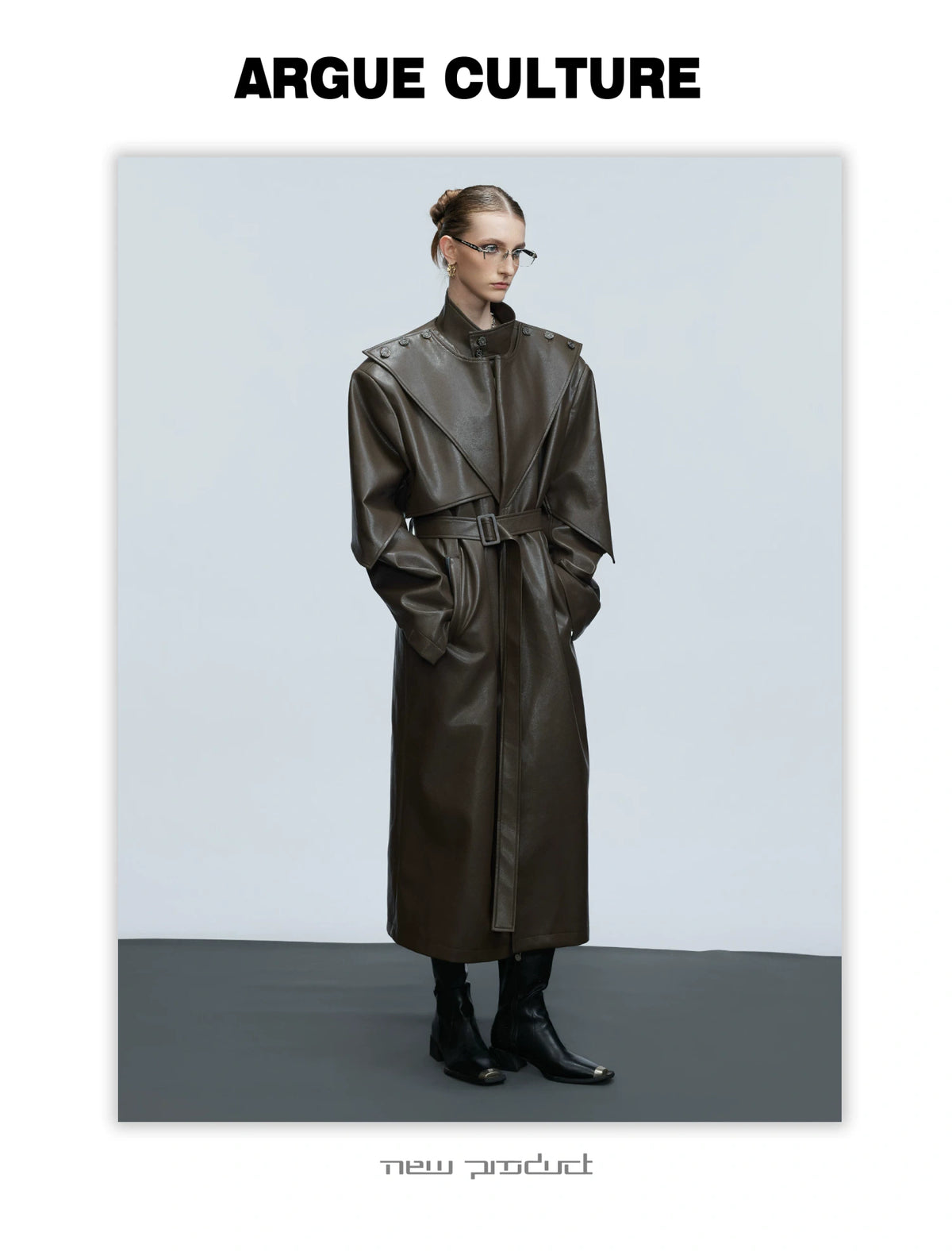 Longline Faux Leather Stand Collar Trench Coat - detail image 6