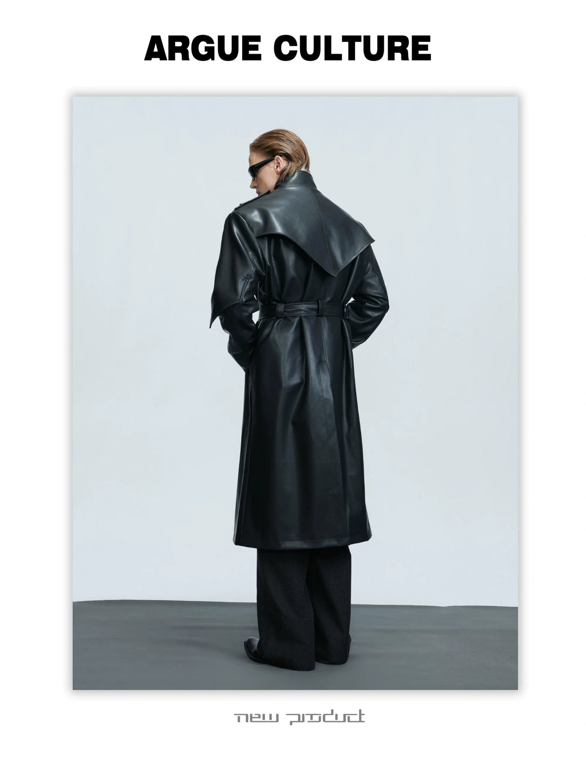 Longline Faux Leather Stand Collar Trench Coat - detail image 3