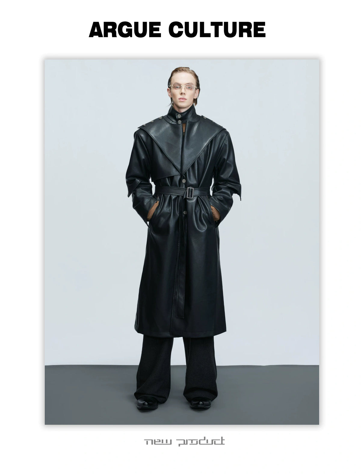 Longline Faux Leather Stand Collar Trench Coat - detail image 4