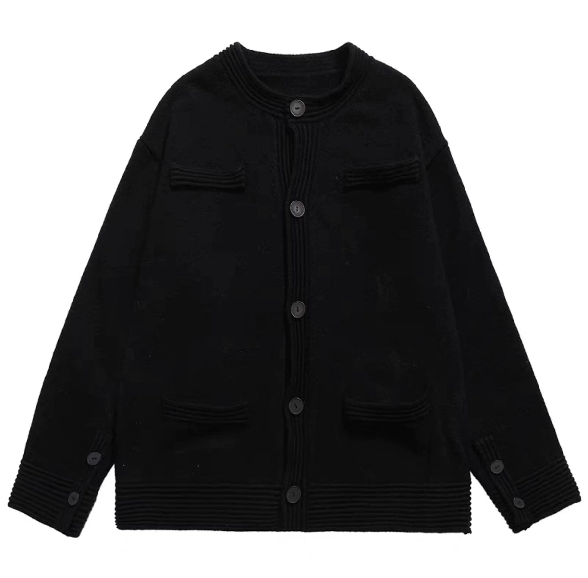 Loose-Fit Cotton-Wool Knit Button Cardigan | Unisex - Black