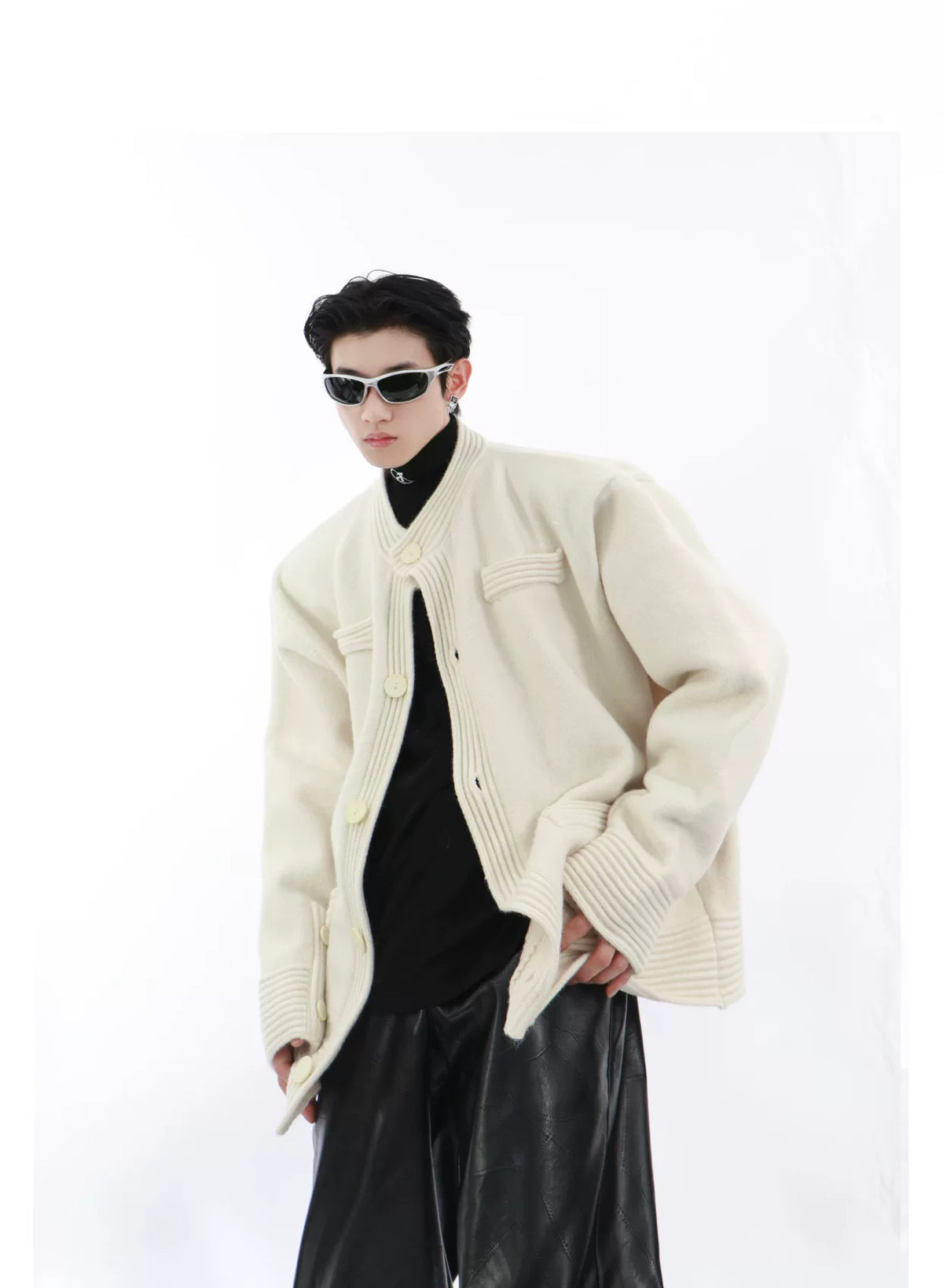Loose-Fit Cotton-Wool Knit Button Cardigan | Unisex - detail image 7