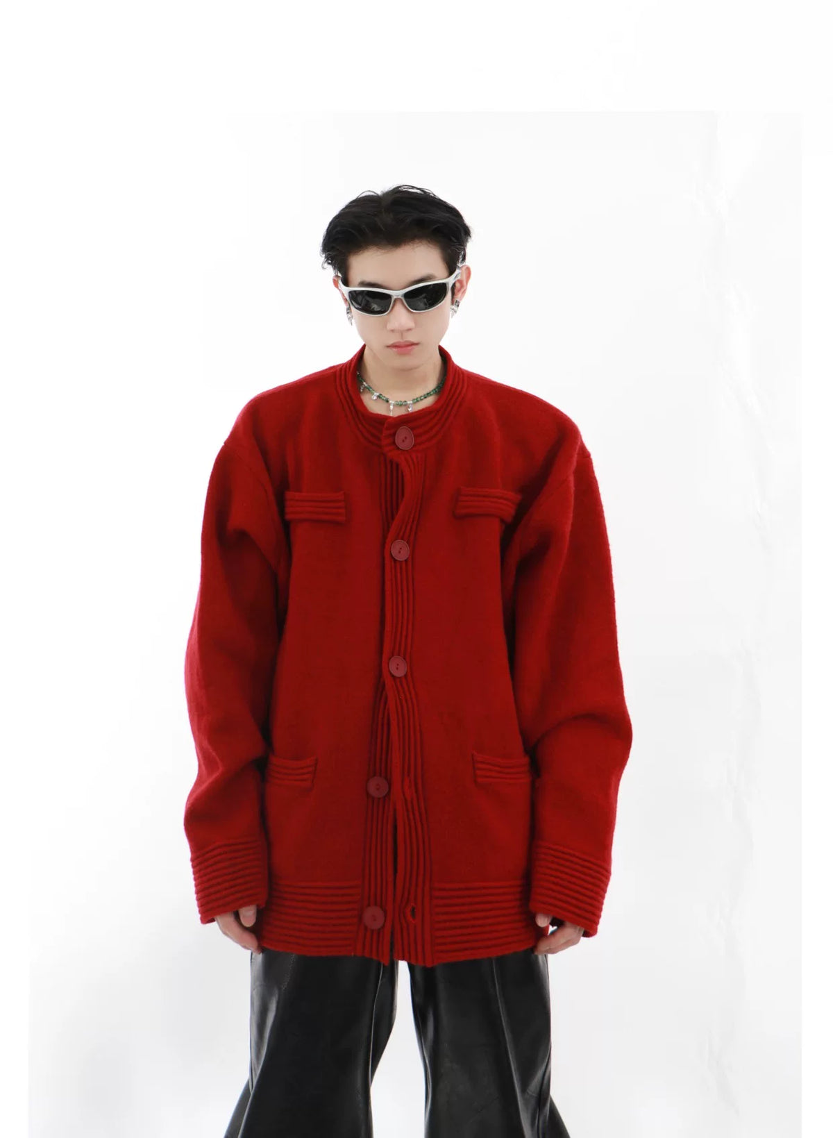 Loose-Fit Cotton-Wool Knit Button Cardigan | Unisex - detail image 12