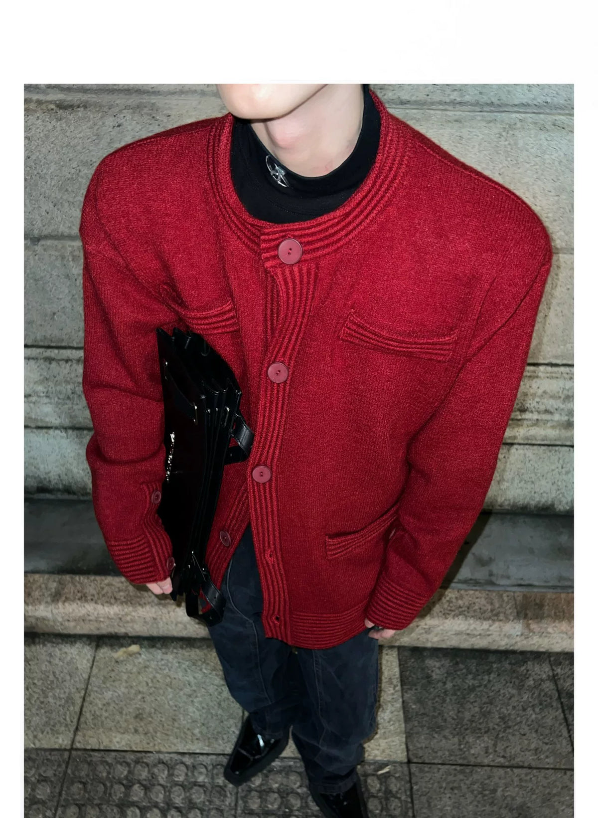 Loose-Fit Cotton-Wool Knit Button Cardigan | Unisex - detail image 13