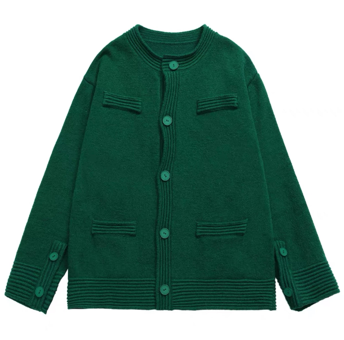 Loose-Fit Cotton-Wool Knit Button Cardigan | Unisex - Green