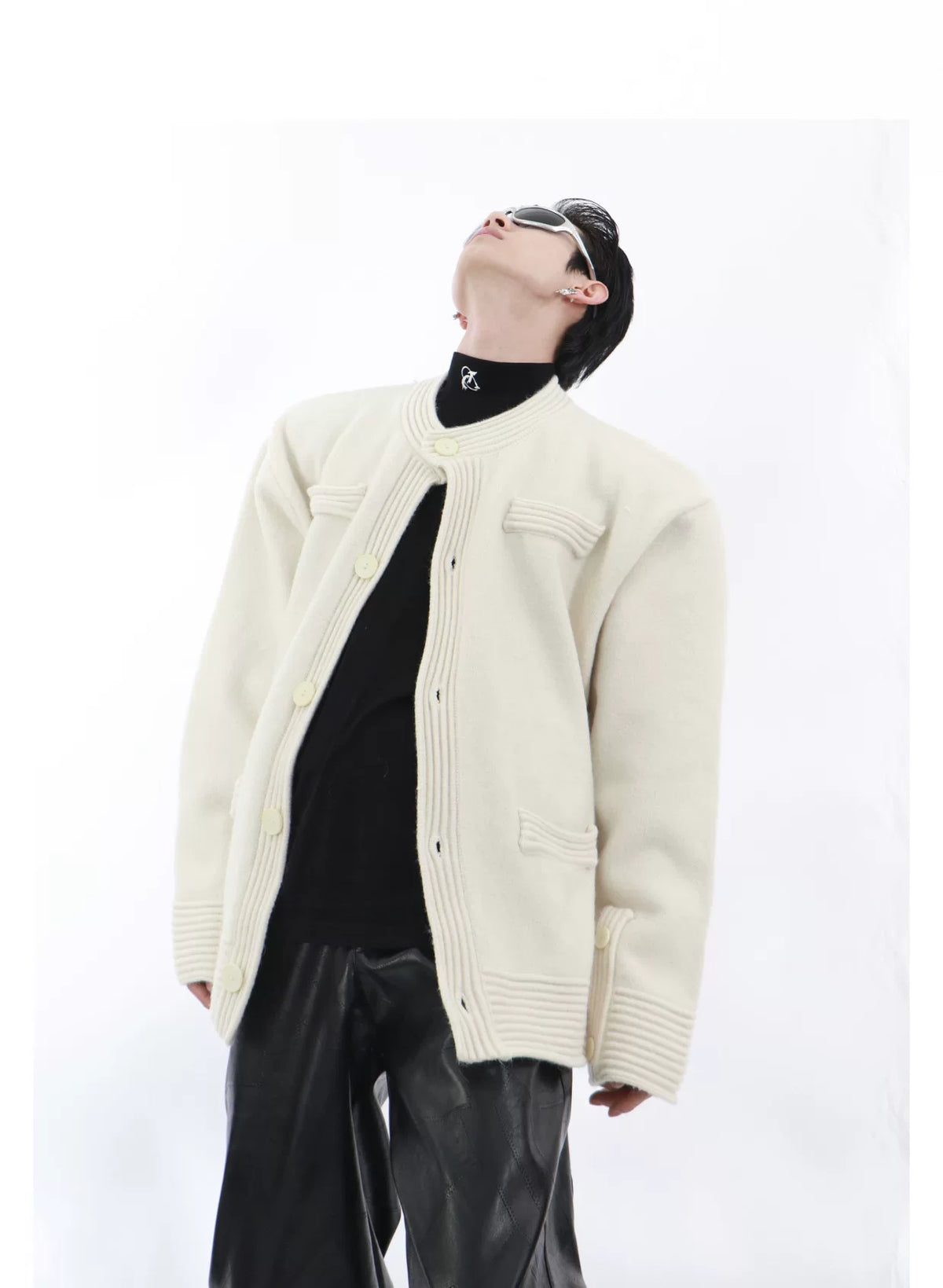 Loose-Fit Cotton-Wool Knit Button Cardigan | Unisex - detail image 8