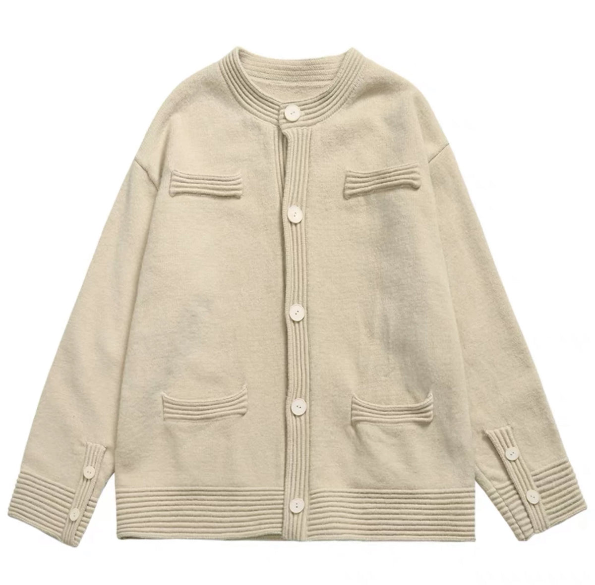 Loose-Fit Cotton-Wool Knit Button Cardigan | Unisex - Off-White