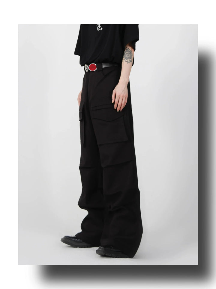 Loose Straight Cargo Trousers with Multi Large Pockets and Pleated - ArguE CulturE