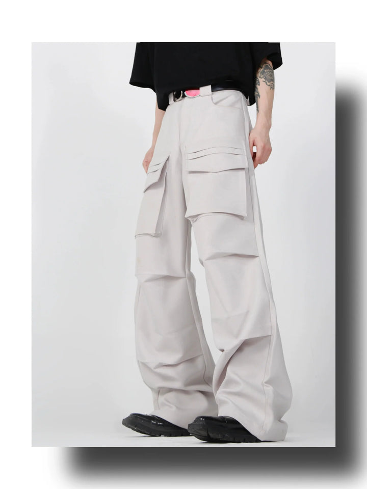 Loose Straight Cargo Trousers with Multi Large Pockets and Pleated - ArguE CulturE