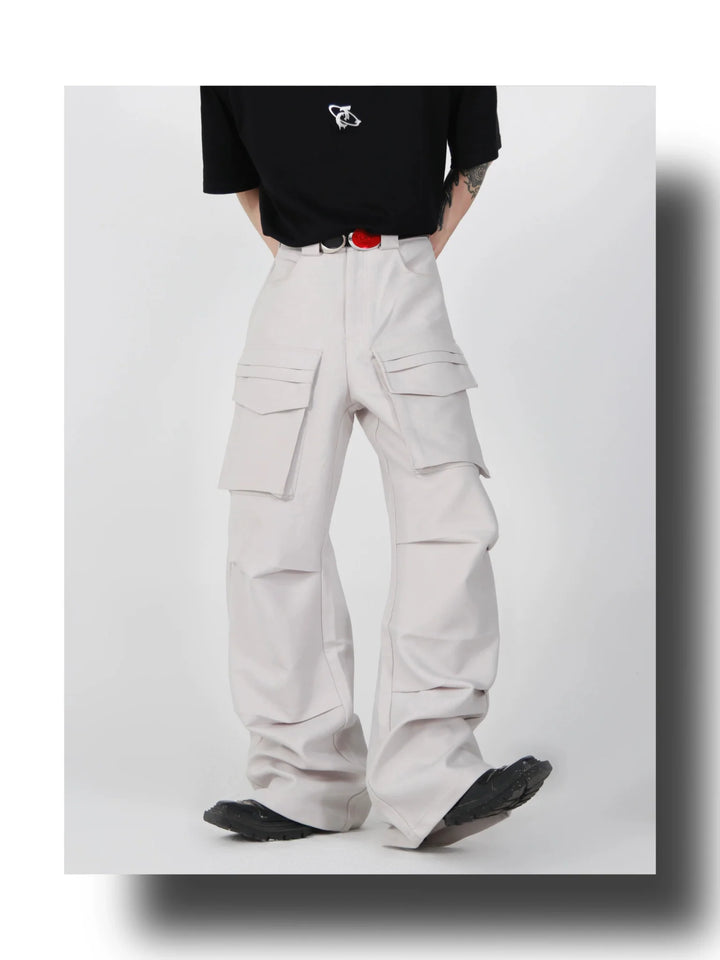 Loose Straight Cargo Trousers with Multi Large Pockets and Pleated - ArguE CulturE