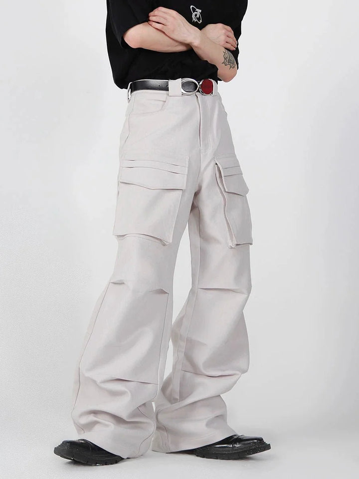 Loose Straight Cargo Trousers with Multi Large Pockets and Pleated - ArguE CulturE