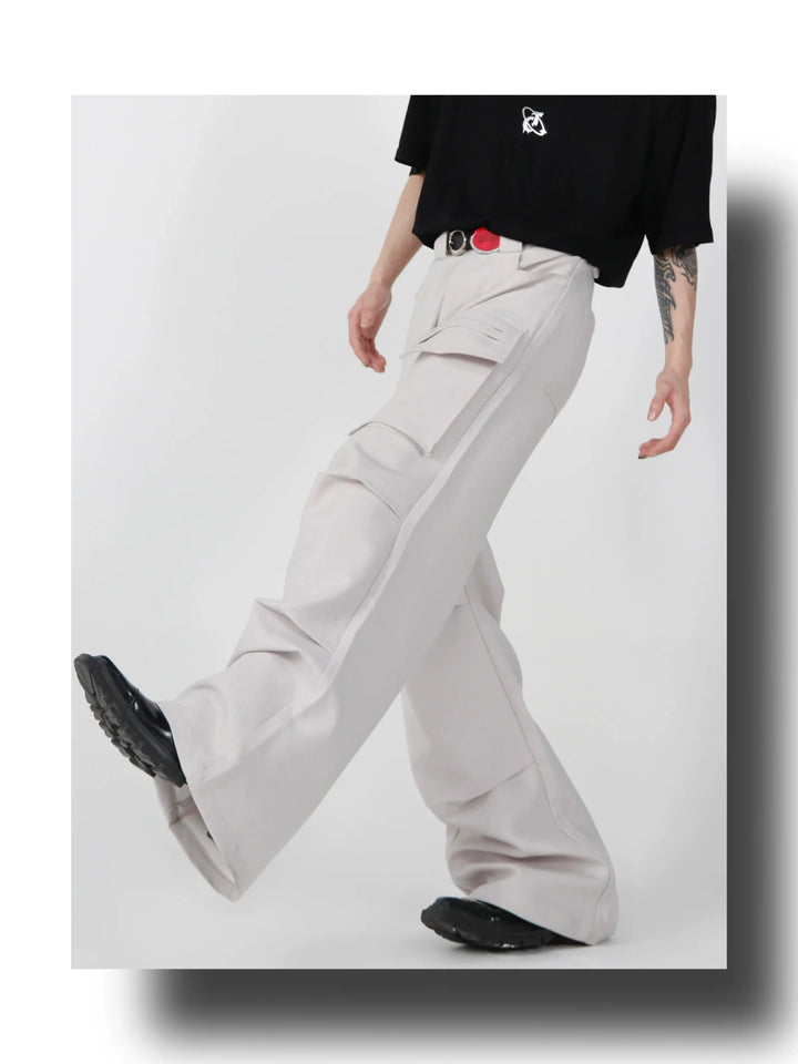 Loose Straight Cargo Trousers with Multi Large Pockets and Pleated - ArguE CulturE