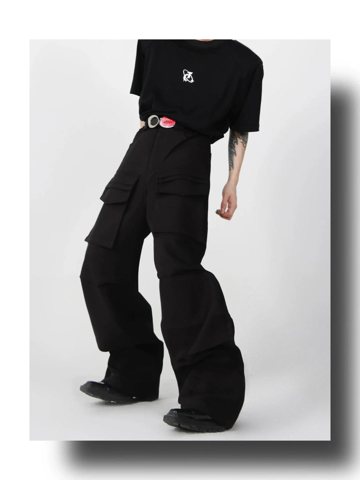 Loose Straight Cargo Trousers with Multi Large Pockets and Pleated - ArguE CulturE