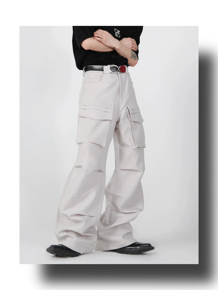 Loose Straight Cargo Trousers with Multi Large Pockets and Pleated - ArguE CulturE