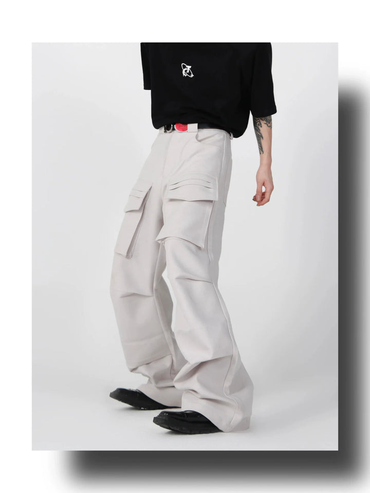 Loose Straight Cargo Trousers with Multi Large Pockets and Pleated - ArguE CulturE