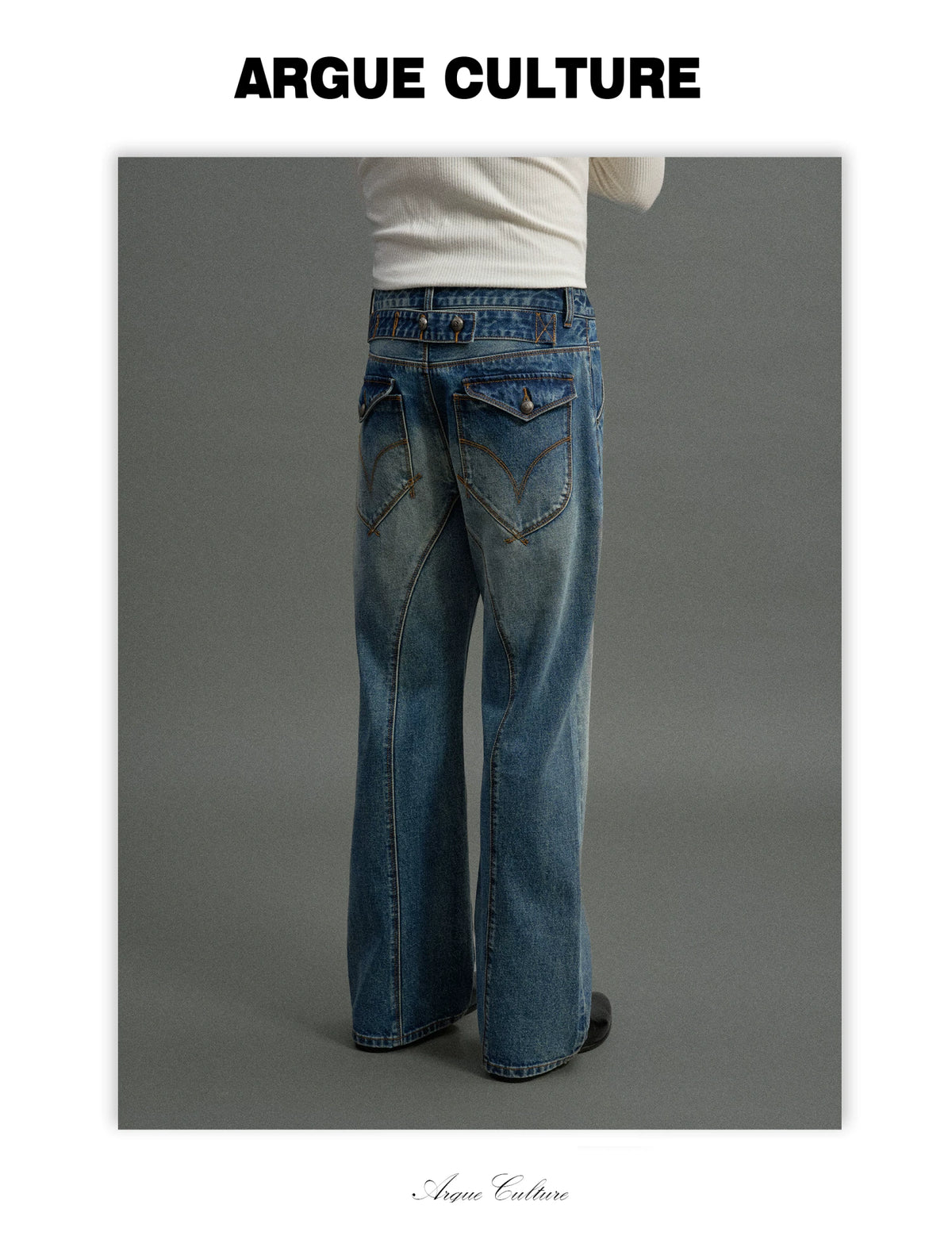 Low-Rise Washed Blue Straight-Leg Cotton Denim Jeans - detail image 2
