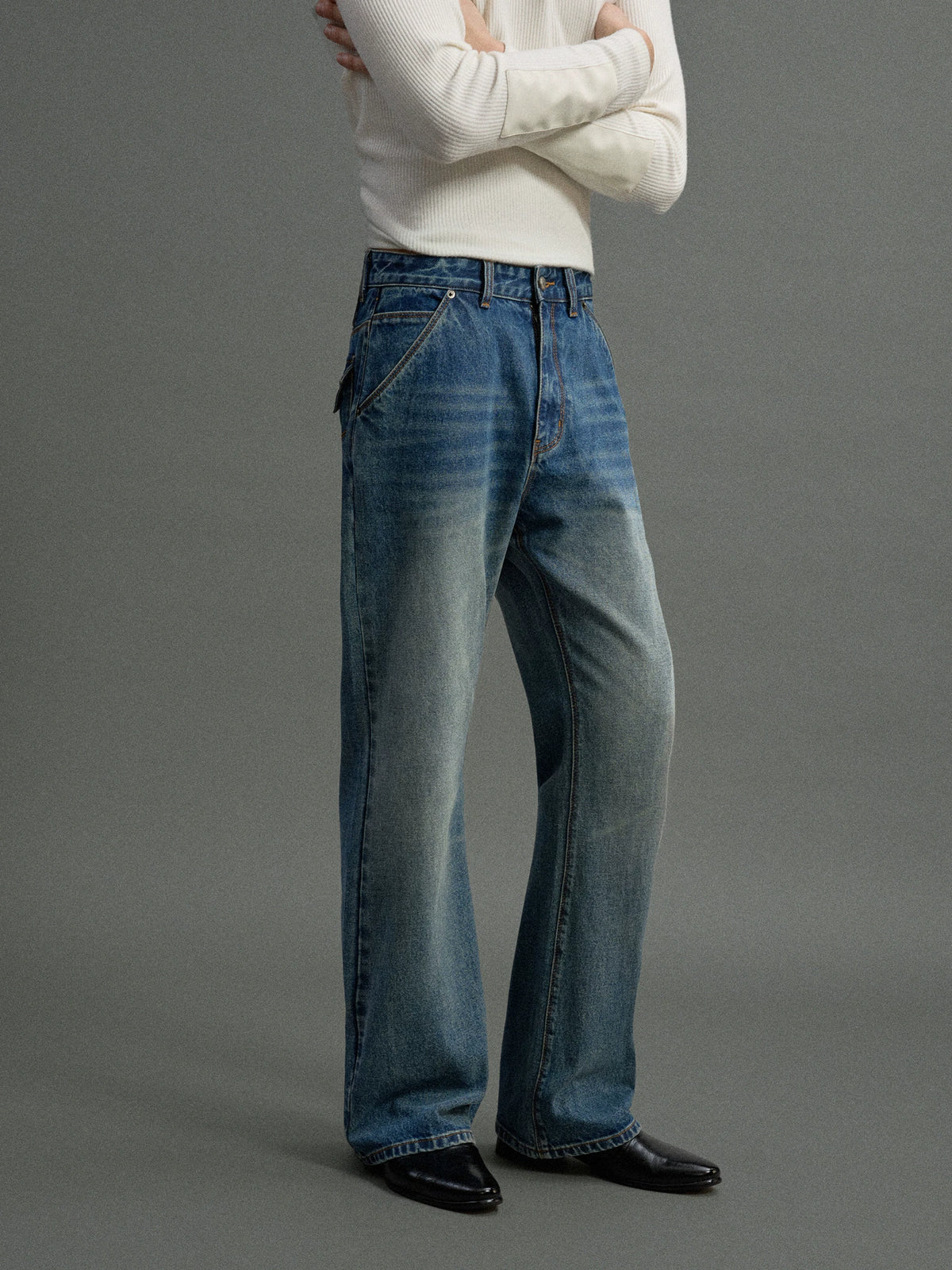 Low-Rise Washed Blue Straight-Leg Cotton Denim Jeans - main image 1
