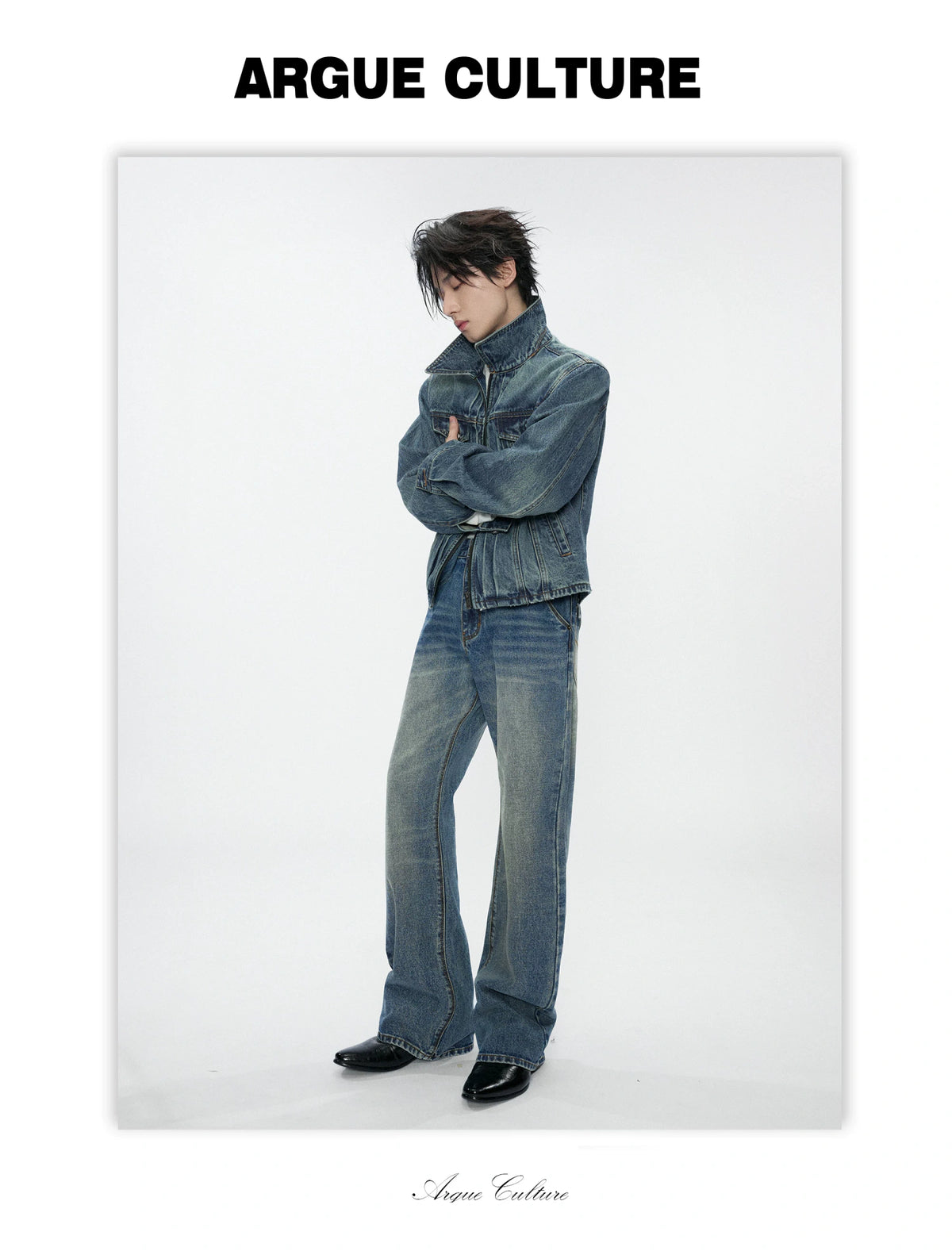 Low-Rise Washed Blue Straight-Leg Cotton Denim Jeans - detail image 4