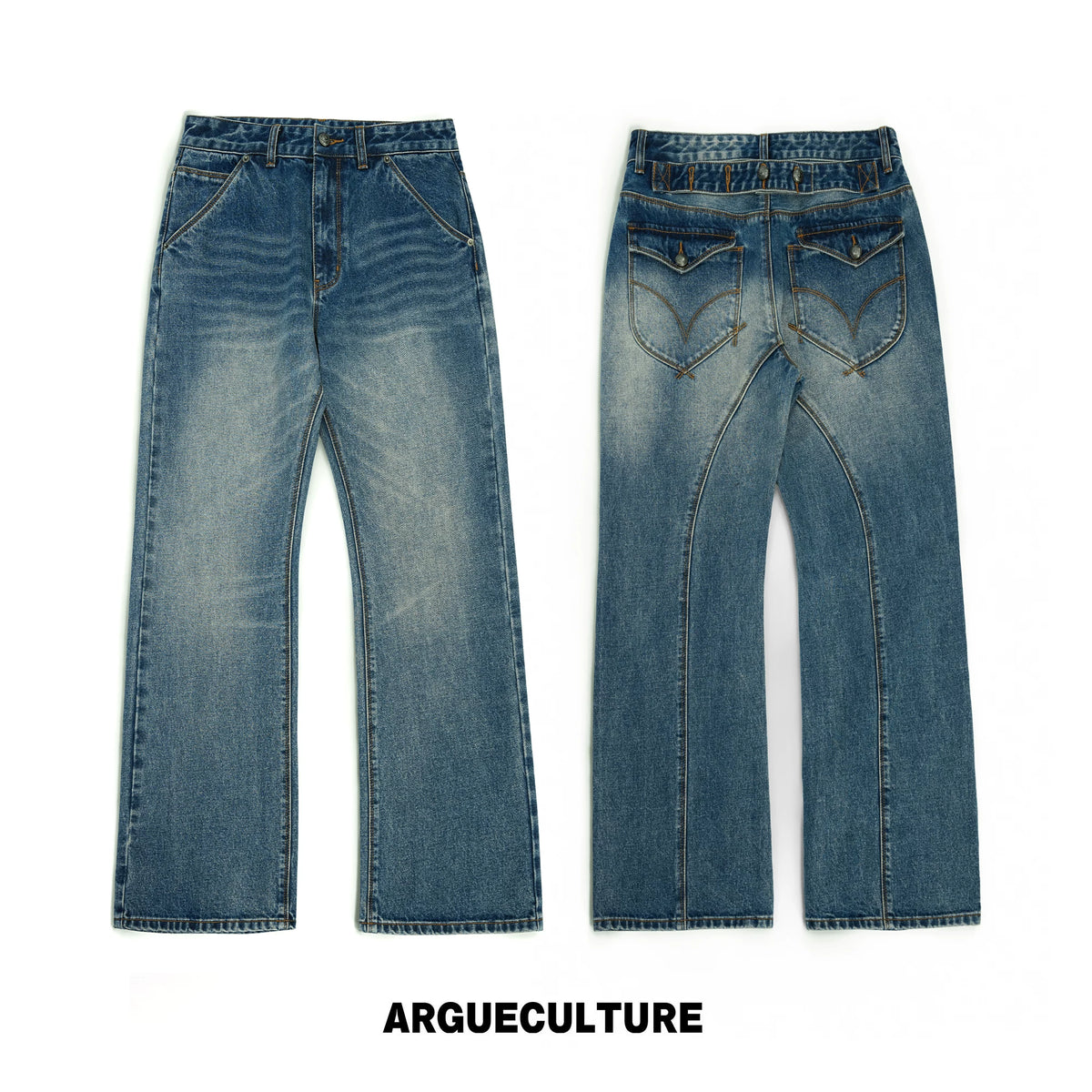 Low-Rise Washed Blue Straight-Leg Cotton Denim Jeans - Washed Blue