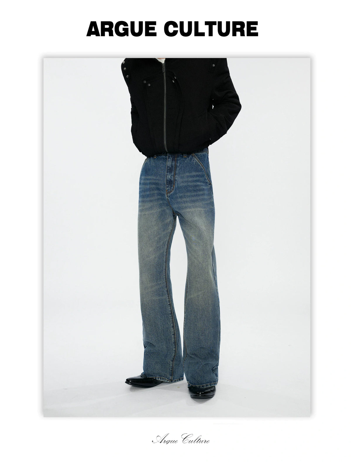 Low-Rise Washed Blue Straight-Leg Cotton Denim Jeans - detail image 3