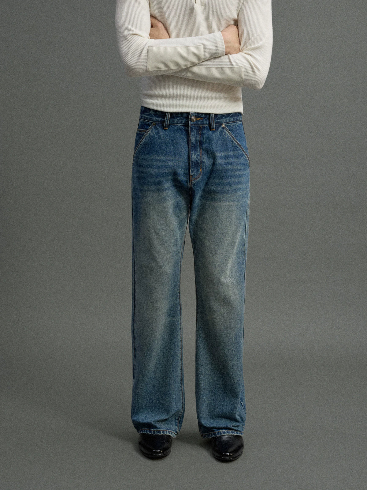 Low-Rise Washed Blue Straight-Leg Cotton Denim Jeans - main image 4
