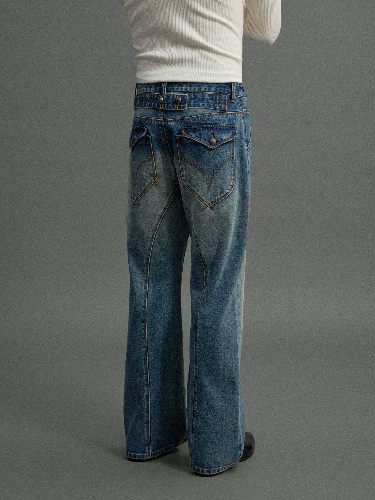 Low-Rise Washed Blue Straight-Leg Cotton Denim Jeans - main image 5