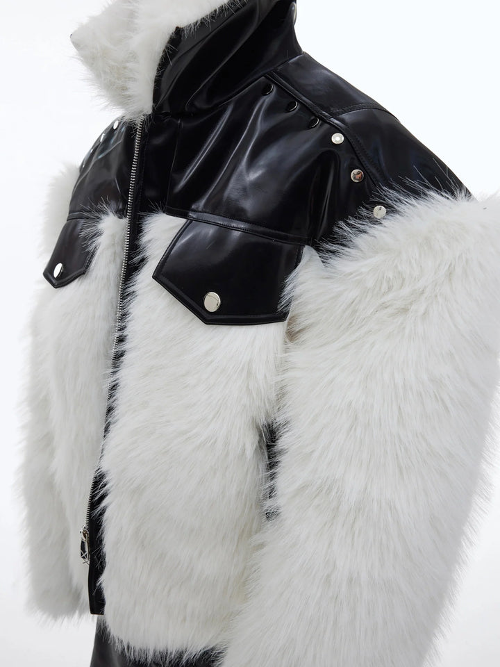 Luxe Faux Leather & Faux Fur Jacket | Chic Short Coat with Metal Accents - ArguE CulturE