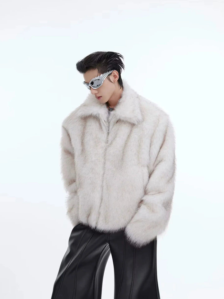 Luxurious Faux Fur Jacket with Deconstructed Collar | Avant - Garde Short Coat - ArguE CulturE