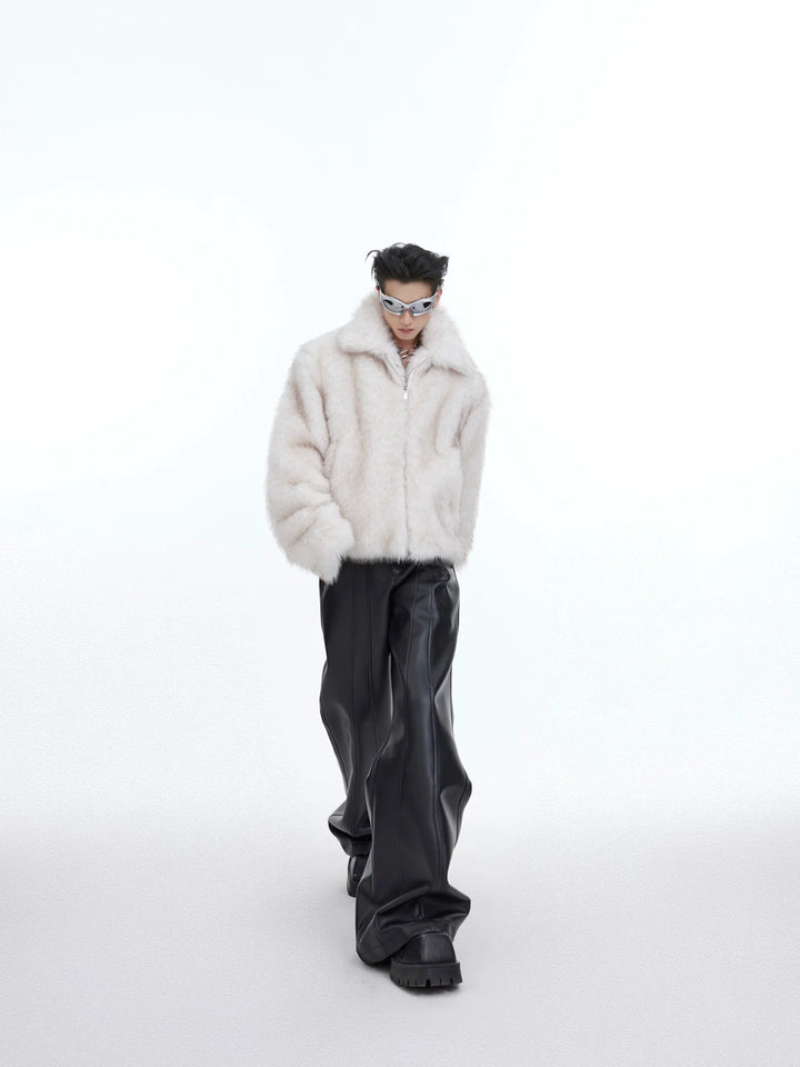 Luxurious Faux Fur Jacket with Deconstructed Collar | Avant - Garde Short Coat - ArguE CulturE