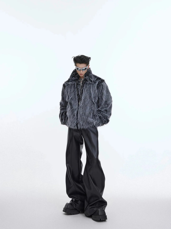 Luxurious Faux Fur Jacket with Deconstructed Collar | Avant - Garde Short Coat - ArguE CulturE