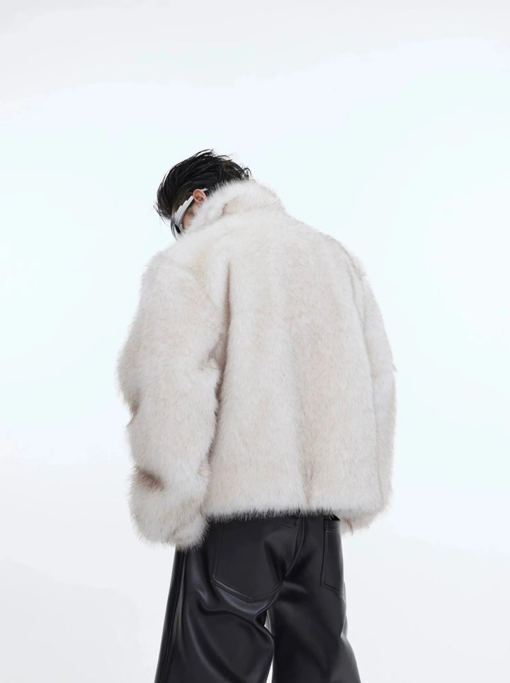 Luxurious Faux Fur Jacket with Deconstructed Collar | Avant - Garde Short Coat - ArguE CulturE