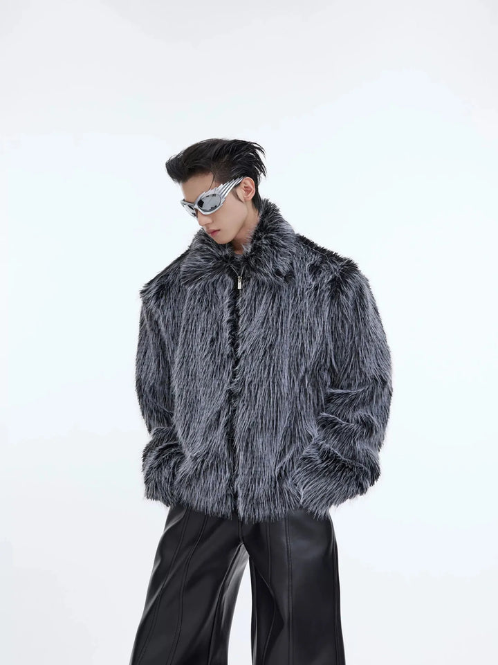 Luxurious Faux Fur Jacket with Deconstructed Collar | Avant - Garde Short Coat - ArguE CulturE