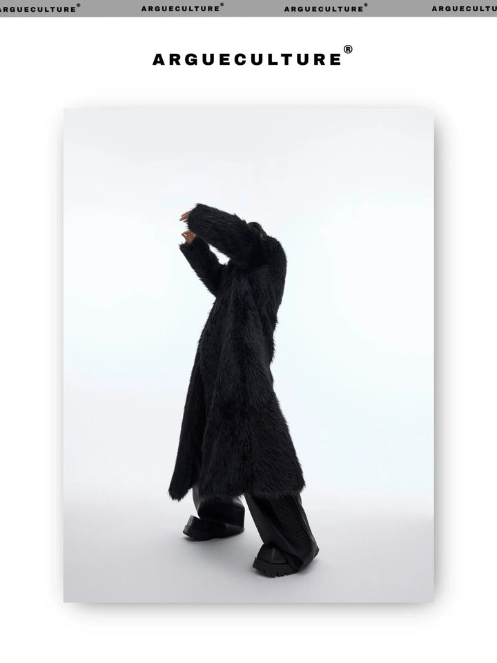 Luxurious Faux Fur Overcoat | Elegant Long Knee - Length Coat with Deconstructed Design - ArguE CulturE