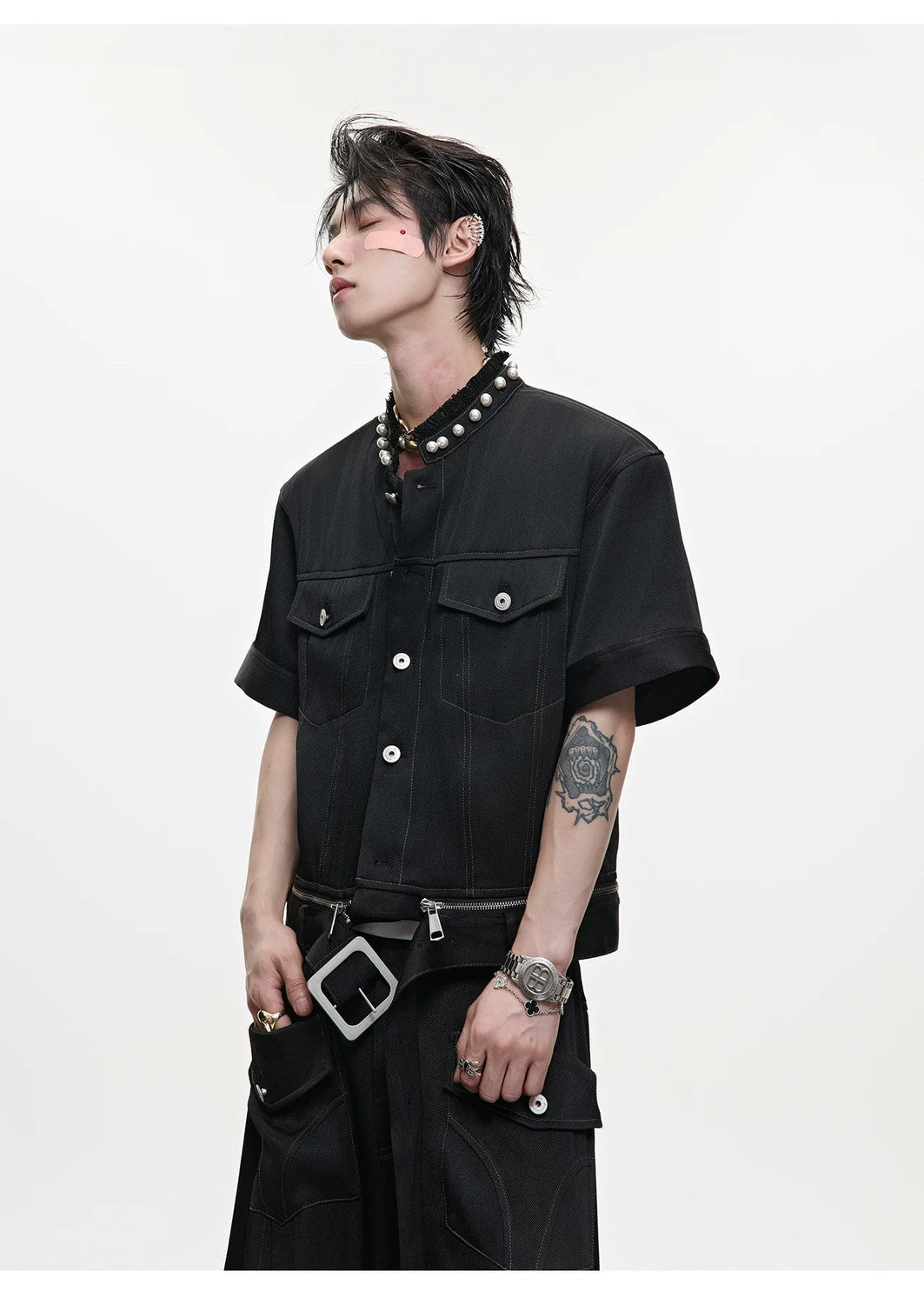 desc::luxury-pearl-trim-denim-set-with-contrast-stitching-detail-img-10