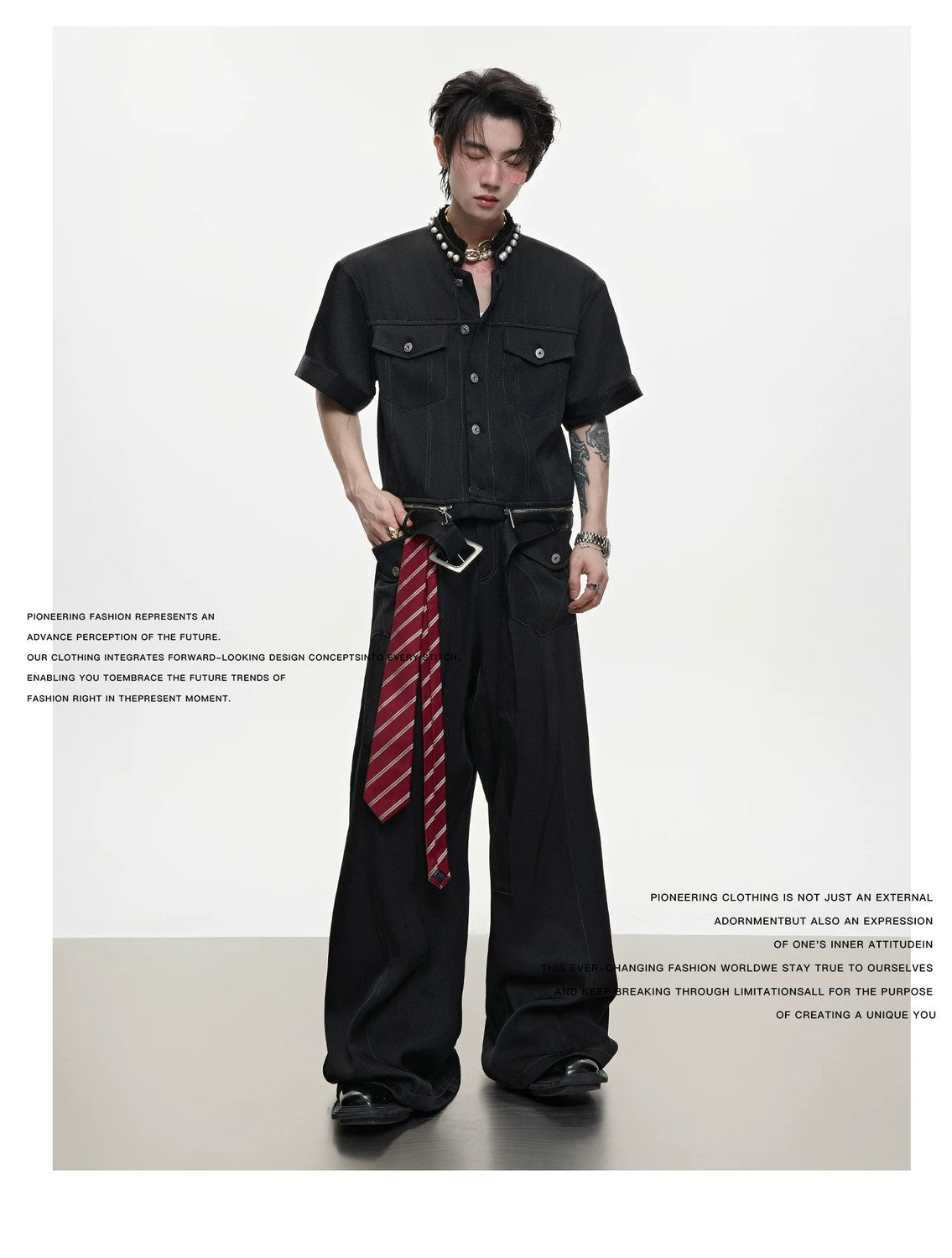 desc::luxury-pearl-trim-denim-set-with-contrast-stitching-detail-img-2