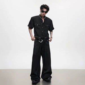 White luxury denim set with pearl trim and contrast stitching