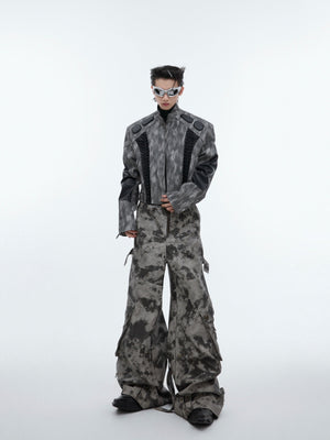 Authentic distressed finish on vintage leather cargo pants showing high-quality craftsmanship and texture