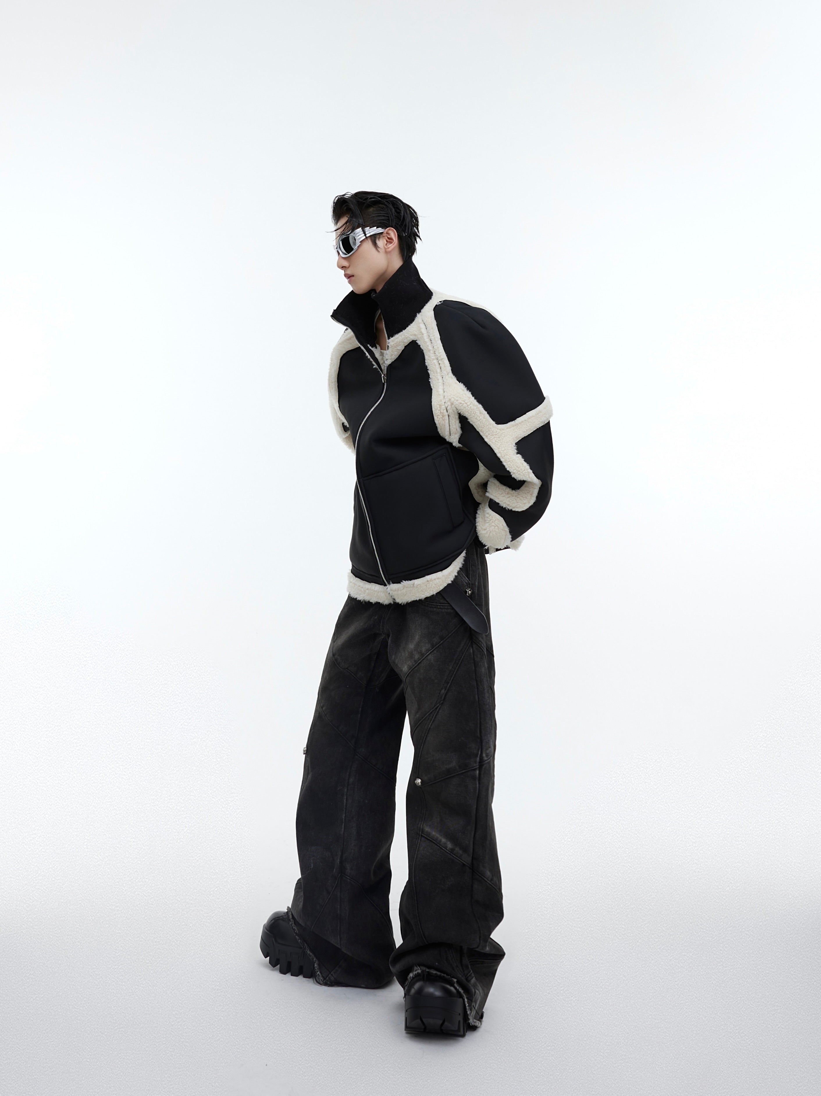 Aviation-inspired bomber jacket with contemporary oversized streetwear fit