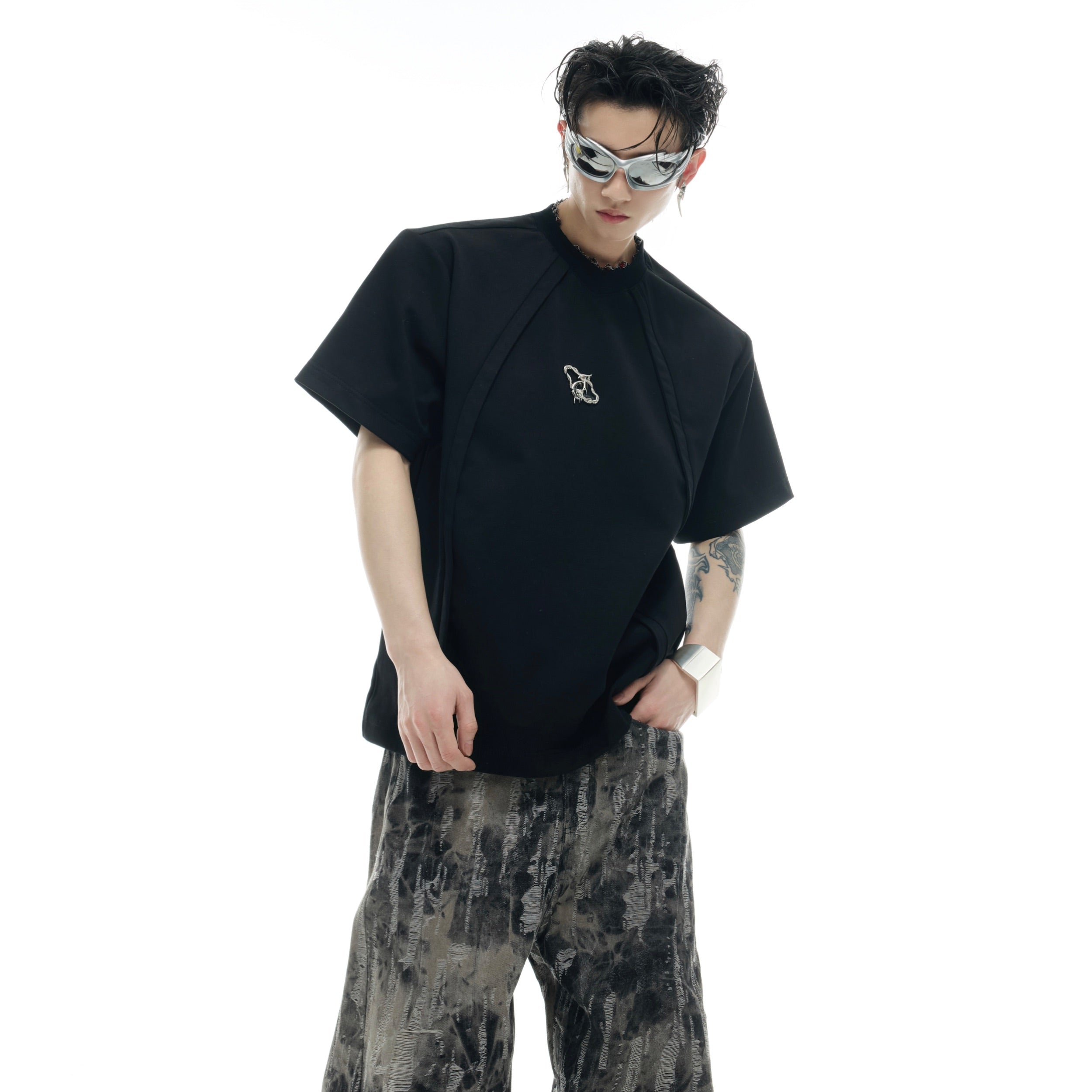 Side view of signature oversized fit t-shirt showing perfect streetwear layering potential
