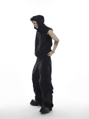 Streetwear crop top jumpsuit with multiple cargo pockets and statement-making silhouette